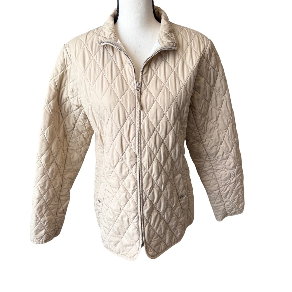 Lands' End Women M 10-12 Tan Quilted Barn Jacket Full Zip Lightweight Coat
